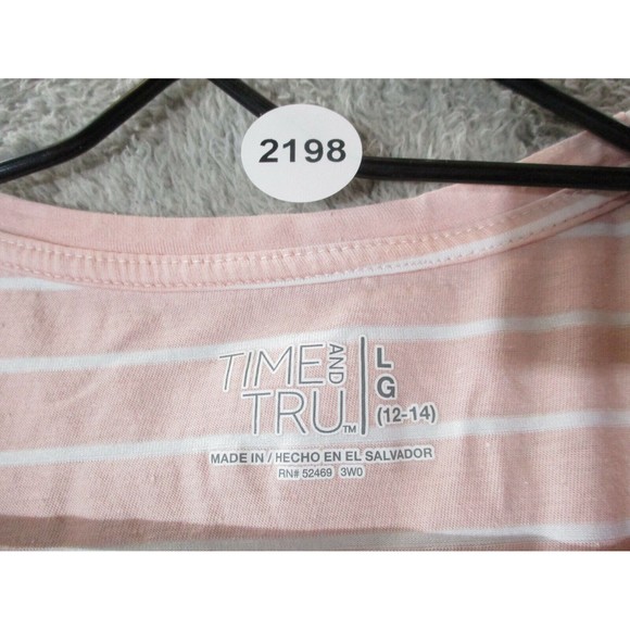 Time Tru Shirt Womens Large Orange Peach Stretch Long Sleeve Striped Round Neck - Picture 3 of 8